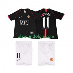Camisola Manchester United GIGGS 11 2007 Retro Criança Equipamento Segundo 2008 Manga Curta